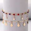 2 pièces/ensemble de luxe coloré cristal étoile gland bracelets de cheville pour femmes Bohe géométrie goutte d'eau couches pied chaînes bijoux