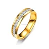 Enkel rad rostfritt stål diamantring kristallengagemang bröllopsringar för kvinnor män mode smycken gåva
