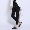Hot selling estilo popular mulheres elegantes cor sólida preto branco botões Slim Penci Calças All-Match Ankle-Comprimento Capris 201111