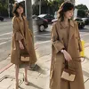 Kvinnor Mode Casual Solid Färg Dubbel Breasted Outwear Office Ladies Coat Chic Korean Style Design Long Trench Coat Kvinna