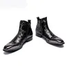 POP Men Boots Super Star Men Leather Ankle Boots Men Black Pointed Metal Tip Party and Wedding botas hombre, Big US6-12