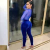 Women sexy night club wear sexy sheer mesh Jumpsuits fall winter solid color long sleeve overalls sexy skinny bodysuits S-2XL leggings 4309