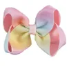 12 Pieces/lot 4.5" Rainbow Hair Bows With Clips For Kids Girls Handmade Printed Ribbon Layers Bows Hairgrips Hair Accessories LJ201226