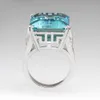 silver Color 925 Princess Sea Blue Topaz Diamond Ring Square Gemstone Bizuteria Anillo 925 Jewelry for Women Sapphire Ring box Y11329w