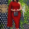 Bir Omuz Seksi Parti Elbise Kadın Pelerin Kollu Tasarımcı Bodycon Akşam Zarif Elbiseler Katı Siyah Mavi Kırmızı Afrika Robe