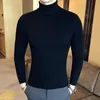 Мужские свитера Зима Высокая шея Толстый теплый свитер Мужчины Turtleneck бренд мужской тонкий подходящий пуловер трикотаж мужской двойной воротник