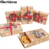 Ourwarm 1224pcs Kraft Paper Noel Çerez Hediye Kutuları Temiz pencereli 18125cm Yeni Yıl Kurabiyeler İçin Kutular Treats T200229