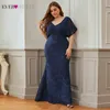 Plus Size Dress Ever Pretty Elegant Mermaid V Neck Lace Formal Dresses Evening Gown Navy Blue Long Evening Dress 2020 LJ201125