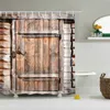 Tela impermeável Curtains de banheiro de poliéster Conjuntos de cortinas de decoração com 12 ganchos no banheiro impressões de porta de madeira 201109