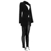 Cardi B inspirerad outfit cut-out jacka och spets upp långa nätbyxor med krokar och slipsar två stycken 200923