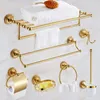Set di accessori per il bagno in ottone dorato Accessori per il bagno Mensola per il bagno, portasapone, porta carta igienica, dispenser per sapone, gancio per accappatoio Kxz009 LJ201211