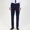 Mäns 3 stycke platt krage skinny navy blå kostymer företag moderna utformade anpassade gentleman män passar (jacka + väst + byxor)