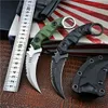 Outdoor Survival Tactische Vaste Messen Klauw Mes D2 Zwart Steen Wash / Satijn Blade Volledige Tang GRN Handle Karambit