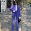 Mulheres duas peças calças outono inverno roupas coreanas escritório casual ins roxo de corduroy terno grande perna de duas peças all-peça