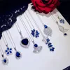 Vintage Necklaces Luxury Pendants for Women 925 Sterling Silver Sapphire Blue Cubic Zirconia Clavicular Chain Fine Jewelry POY3