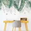 Färsk naturlig grön tropisk raffia träd lämnar väggklistermärke vinyl DIY väggmålningskonst klistermärke för vardagsrum sovrum väggdekaler t200601