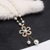 Women039S Long Pearl Necklace Fashion Crystal Tassel Pendant Hange Chain Autumn and Winter Accessories GD11504077691