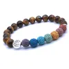 Tree of Life 8mm Seven Chakras Bracelet Lava Stone Tiger Eye Lapis Lazuli Beaded Bracelets Essential Oil Diffuser Yoga Jewelry