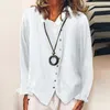Nouveau femmes coton lin Blouse chemises automne col rabattu bouton point ouvert haut élégant à manches longues solide Blouses 201202