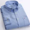 Nova Primavera Outono Oxford Mens Camisas Longa Manga Algodão Casual Camisa Manta Sólida Camisa Grande Camisa Social Masculina LJ200928