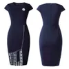 Hgte dames elegante jurk zomer korte mouw o nek knie lengte shift jurken ol style werkjurk boutonniere kanten jurk t200319