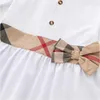 Summiski Sukienki księżniczki z Bowknot Cotton Kids Down-Down kołnierz krótkie rękawe sukienka Śliczna dziewczyna w kratę spódnica ubrania dzieci