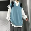 Männer Pullover Weste Herbst einfarbig gestrickt männlich koreanischen Stil Trend lose V-Ausschnitt ärmellose Weste Weste Pullover College-Stil 201124