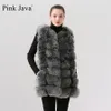 Rose Java QC19035 nouvelle arrivée vraie fourrure de renard gilet long gilet femmes hiver épais manteau de fourrure veste de mode vêtements de fourrure de luxe 201212