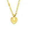 22k Solid Yellow Fine Gold FINISH Grid Heart Pendant Italian Figaro Link Chain Necklace Womens The hearts bridge