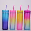 450ml Gradient Color Tumbler with Straws Summer Party Drinks Cup Reusable Plastic Skinny Tumblers