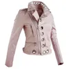 Kunstlederjacke Bombermäntel Dame Schwarz Punk Rock Lederjacke Oberbekleidung Frauen Pu Motorrad Soft Pink 201030