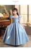 Cute Blue Lace Little Kids Flower Girl Dresses Princess Jewel Neck Tulle Applique Puffy Floral Formal Wears Party Communion Pageant Gown 403