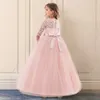 여자 결혼식 얇은 행성 레이스 소녀 드레스 유아용 가을 공주 이벤트 의상 의상 어린이 파티 의식 아동 의류 핑크 14y y252j