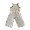 Kızlar Giyim Kolsuz Takım 2022 Yaz Yeni Kore Kız Iki Parçalı Giysi Nakış Yelek + Geniş-Bacak Pantolon Çocuk Takım Y220310