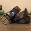 Camouflage pure cowhide belt for men genuine leather vintage high quality belt with brass buckle