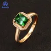 Cluster Rings Anmiy High-end 18 K Rose Gold Square Green Tourmaline Color Treasure Open Ring Female1