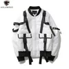 Aolamegs Hommes Veste Solide Ruban Bomber Veste Coupe-Vent Outwear Jeunesse Harajuku Poches Style Lâche Vestes Zipper Manteau 201118