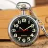 Retro Pocket Pendant Clock Luminous Arabic Numerals Display Mechanical Self Winding Pocket Watch with 30 cm Silver Fob Chain T200502