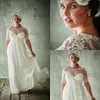 Plus Storlek En Linje Bröllopsklänningar Sheer Neck Lace Appliqued Bridal Gowns Bohemia Boho Beach Bröllopsklänning