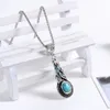 Bohemian Jewelry Set Retro Pattern Blue Crystal Turquoise Necklace Earrings female whoelsale