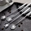 Long handle Flower Heart spoons Stainless steel Cocktail Stirring Spoons Ice Cream Coffee Spoon Home Bar Flatware tools will and sandy new