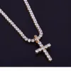 Iced Out Zircon Cross Pendant with 4mm tennis chain necklace stet men hip hop Jewelry Gold Silver CZ Necklace Set247J
