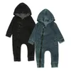 Ins-Baby Rompers Zipper Denim Hooded Jumpsuits Långärmad Spädbarn Flicka Bodysuits Nyfödda Baby Outfits Kläder i svart Blå BT4275