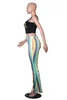 Womens magro arco-íris listrado flared cintura alta calças multicoloras moda feminina calças