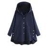 Women's Jackets Women Plus Size Casual Hooded Coat Buttons Long Sleeve Solid Color Loose Tops Pullover Femme1