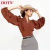 Women's Blouses & Shirts OOTN Elegant White Blouse Women Shirt Top Female Tunic V Neck Button Down Chic Casual Wine Red Lantern Sleeve Ladie