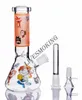 Unique Bongs Blue Printed Glass Bong Beaker Bong Recycler Dab Rig Diffused Downstem Perc with Bowl Glass Free Shipping