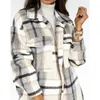 PuIneiua Vintage Kvinnor Långärmad Woolen Coats Mode Ladies Tjock Plaid Coat Kvinna Streetwear Girls Oversize Jacket Chic