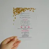 Niestandardowe kolorowe druk karta akrylowa karta zaproszenia ślubna przezroczyste złote liście1243a