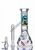 Unique Bongs Blue Printed Glass Bong Beaker Bong Recycler Dab Rig Diffused Downstem Perc with Bowl Glass Free Shipping